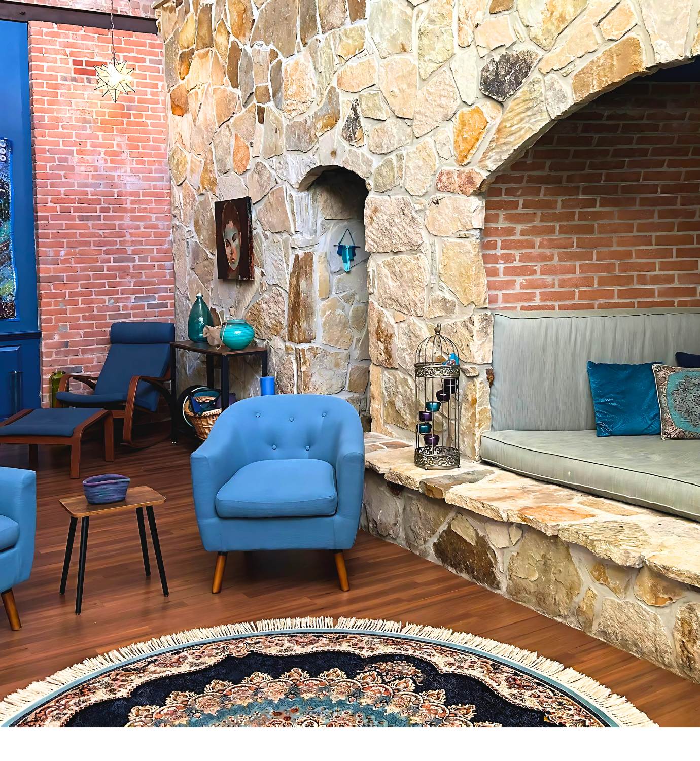 Cozy chairs and rug at the Well, the best massage in CT